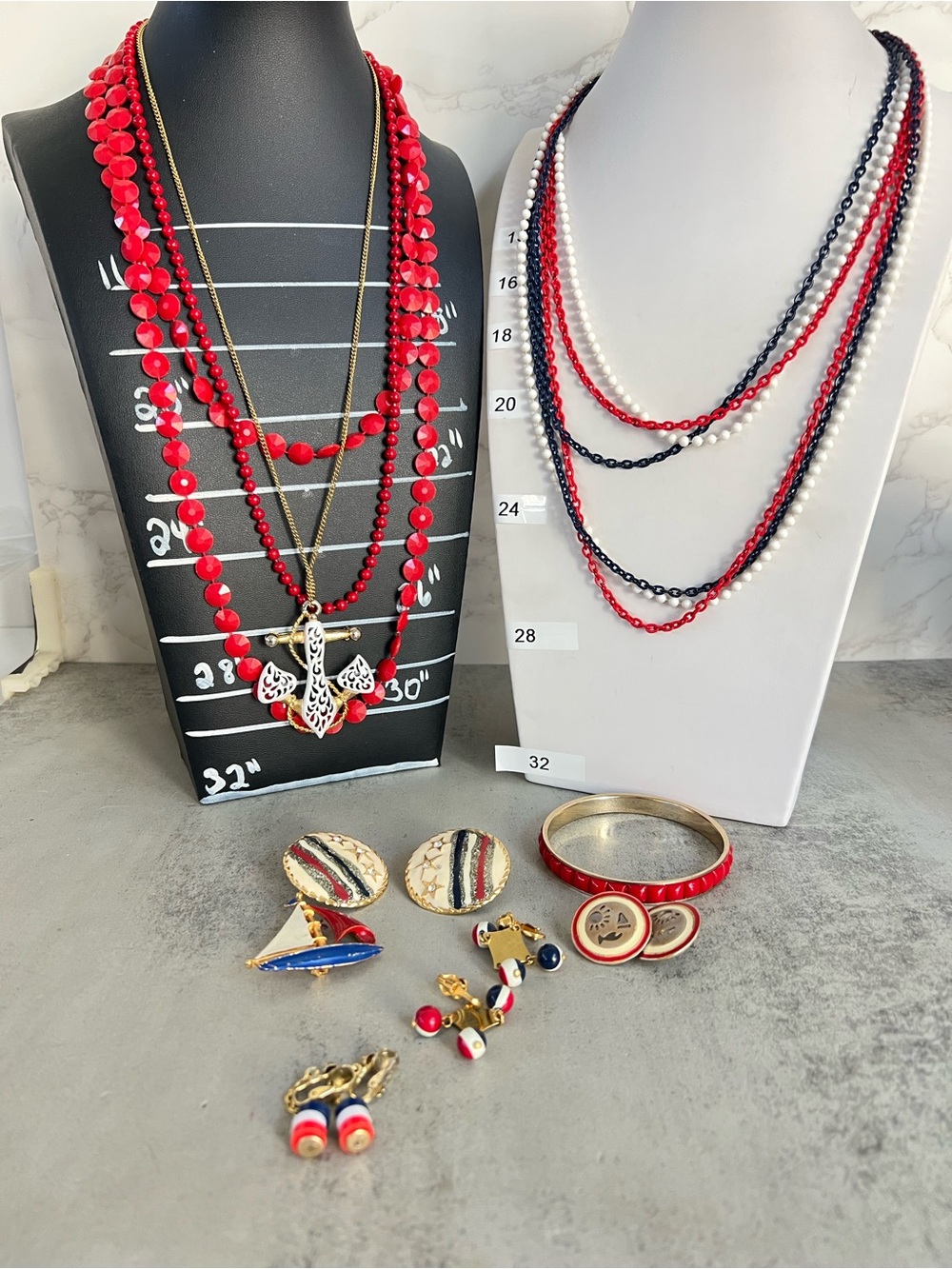 Vintage Nautical Patriotic Mini Jewelry Lot  10 pieces